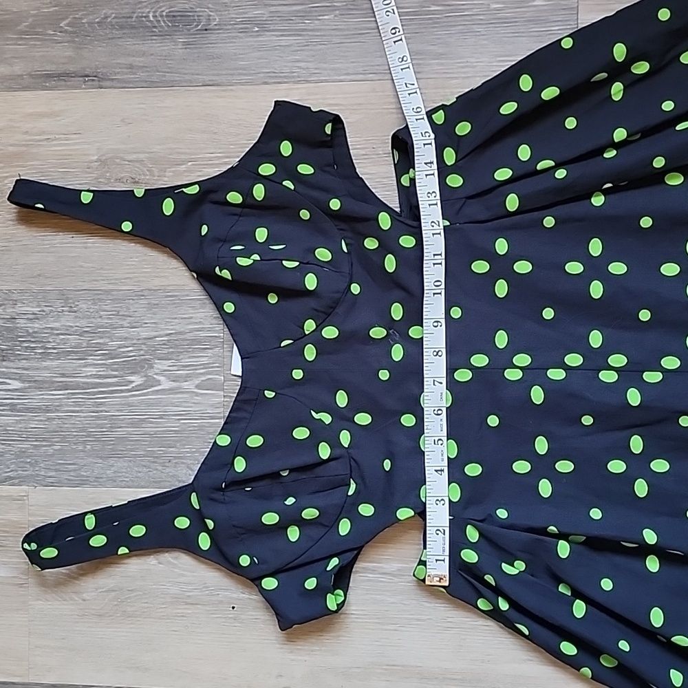 Topshop Cut-Out Black Midi Dress with Green Polka Dots - Picture 5 of 15